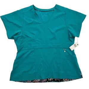 Vera Bradley Halo Women's V6209 Frida Empire Waist Scrub Top Teal Size Large NWT